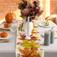Chemin de table en lin style ferme pour l'automne, imprimé floral, récolte d'automne, Thanksgiving, nappe de cuisine rustique vintage pour les fêtes