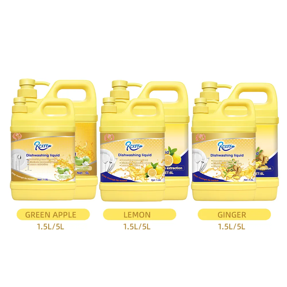 OEM 1.5L 5Lカスタマイズされたレモンジンジャーグリーンアップルキッチン食器洗い液体洗剤家庭用化学薬品クリーニング製品用