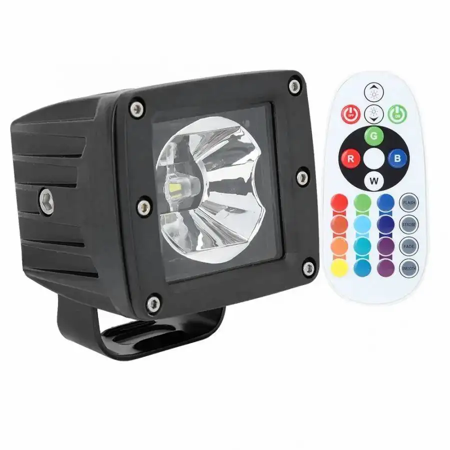 PLUSBEAM 3x3 pulgadas 20W Control remoto haz puntual RGB faro retroiluminación Led foco lámpara de trabajo para vehículos Jeep