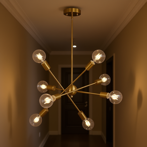 Lustre Sputnik moderne à 8 lumières en laiton brossé doré, luminaire de plafond pour couloir, salle à manger, éclairage suspendu LED - Product Image 2