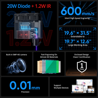 Nouvelle machine de gravure et de découpe au laser à diode K2 20W, double laser IR 1,2W, bois, MDF, acrylique, pierre, caoutchouc, métal, haute précision, sécurité renforcée