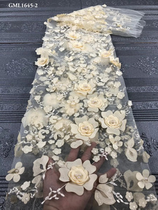 Melocotón 3D cuentas hechas a mano encaje con flores recién llegado cuentas francesas africanas <span class=keywords><strong>vestido</strong></span> tela encaje para Aso Obi - Product Image 4