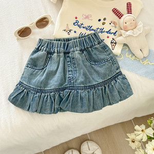 Girls Denim Skirt With Ruffles Cotton Short Skirt For Toddler Summer Wear - Product Image 1