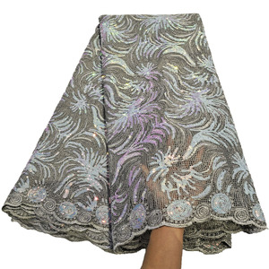 2021 encaje de red suave africano elegante tela de secuencia de Color blanco encaje brillante Venta caliente - Product Image 3