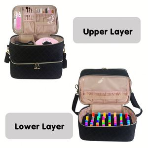 Portable Double Layer Cosmetic Bag, Travel Toiletry Organizer with Shoulder Strap, <b>Makeup</b> <b>Case</b> with Dividers for Home, Travel - Product Image 4