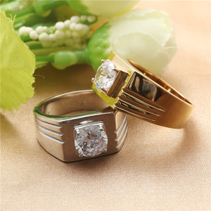 Fashionable <b>Titanium</b> Steel <b>Ring</b> With Round Gemstone Prong Setting For Women Birthday Jewelry Gold Color Geometric Design - Product Image 4