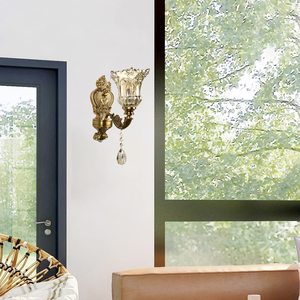Lámpara de Pared Decorativa de Lujo con Cristales y Flores de Latón Antiguo para Interiores, Ideal para Entrada, Dormitorio, Pasillo - Product Image 4