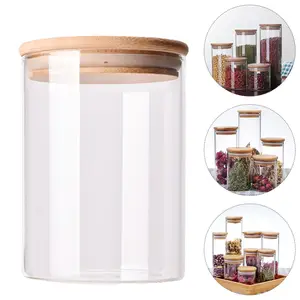 6盎司迷你食品储存容器玻璃香料罐套装，带气密竹盖500毫升容量硅胶储物罐