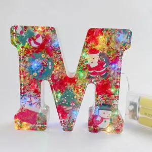 Personalized Epoxy Big Letter Resin Night Light Mothers Day Crafts Decorative Special Christmas Gifts Flowers Alphabet LED Lamp