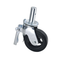 Produits d'usine Source Factory : Roue pivotante en caoutchouc à âme en fer et acier 6X2 avec frein à roulement à billes pour échafaudage, capacité de charge 300 kg