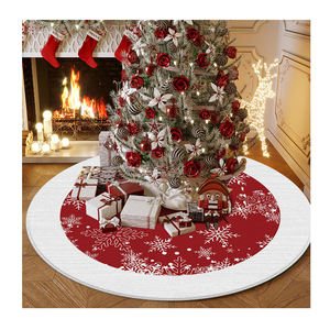 Copertura per Albero di Natale Rossa Rotonda con Retro Antiscivolo, Design Personalizzabile con Babbo Natale e Fiocchi di Neve - Product Image 1