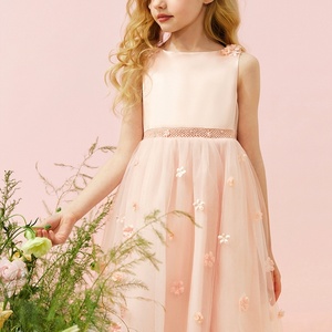 Boutique Girl Sweet Dress Flor hecha a mano Sin mangas Pink Mesh Niños Vestidos Niña Ropa 11-12 Lush Frock para niños - Product Image 2
