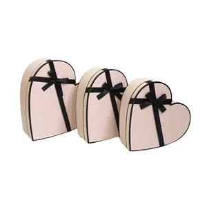 Chengruo 3 PCs Per Set Heart Shape Festive Gift Paper Box With Ribbon Bow Tie For Flowers Gift Pack Wedding Anniversary Gift