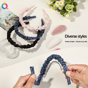 Qiyue Dameshaaraccessoires 8Cm Satijn Geplooide Effen Kleur Dunne Hoofdbanden Met Bb Clips - Product Image 4