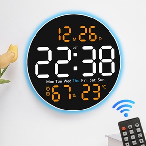 <span class=keywords><strong>Reloj</strong></span> Despertador Decorativo con Luz <span class=keywords><strong>de</strong></span> Iglesia, Calendario, Pantalla Electrónica RGB <span class=keywords><strong>de</strong></span> Gran Tamaño, <span class=keywords><strong>Reloj</strong></span> <span class=keywords><strong>de</strong></span> Pared Digital LED Redondo con Temperatura - Product Image 1