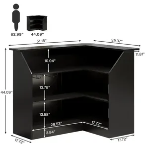 Mesa de bar <span class=keywords><strong>en</strong></span> <span class=keywords><strong>forma</strong></span> de <span class=keywords><strong>L</strong></span> para el hogar con estantes de copas Unidad de barra de esquina de 3 niveles Mesa de bar de vino de licor <span class=keywords><strong>Escritorio</strong></span> de recepción - Product Image 5