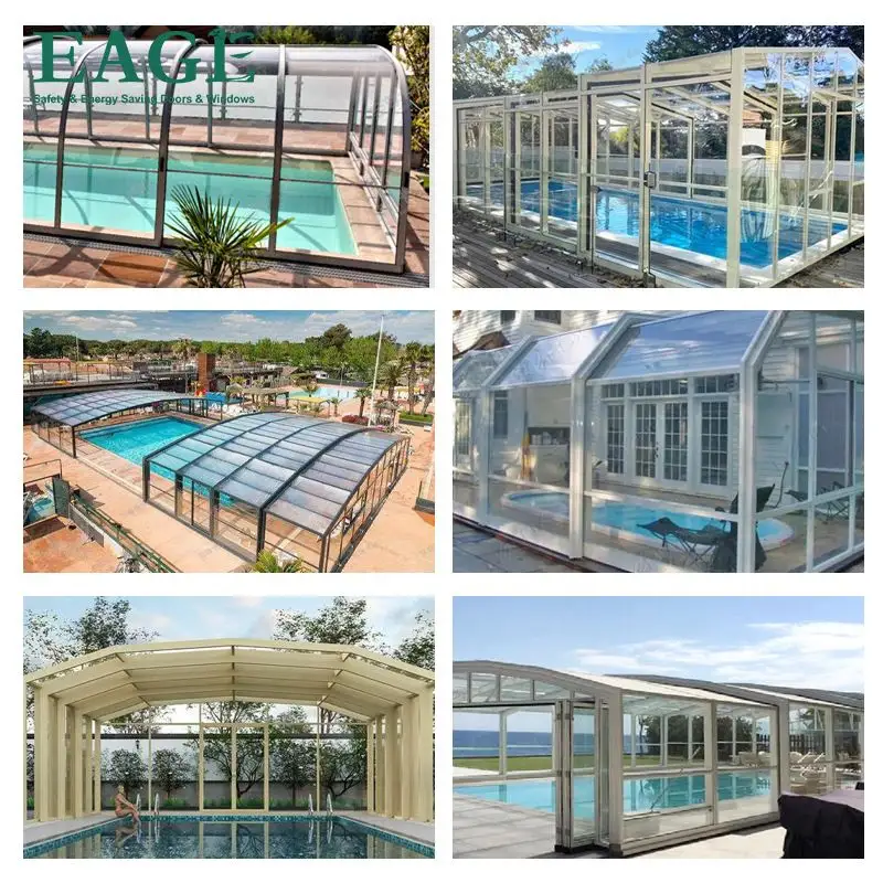 Casa de piscina de aluminio puertas de cristal de solárium al aire libre para piscina CASA DE solárium con apertura automática