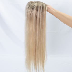 TopElles Stock Européen Double Drawn Cheveux Balayage <span class=keywords><strong>Blonde</strong></span> Couleur 6*6 Femmes Mono Topper avec Petit Noeud pour Salon - Product Image 5