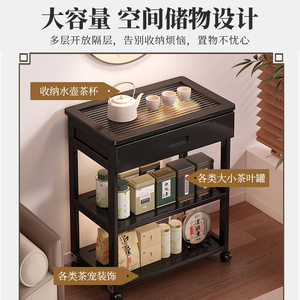 Movable <b>Storage</b> <b>Cart</b> Rectangle Multi Layer Wooden Tea Cabinet With Wheels For Living Room Bedroom - Product Image 2