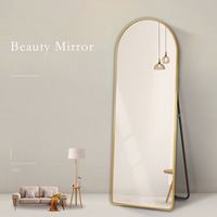 Miroir mural en verre grand format tendance 2025, or/noir, design Art déco/minimaliste, pour chambre à coucher, salon, sur pied