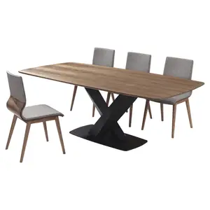 Yüksek kaliteli modern tasarım ahşap endüstriyel tarzı yemek masası siyah metal ayaklı banklar ve sandalyeler