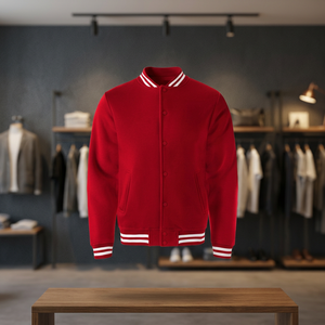 Blouson universitaire rouge pour homme, style preppy, col montant, coupe classique, en toile imperméable et coupe-vent, avec logo frontal, pour l'hiver - Product Image 4