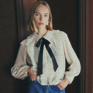 Blusa de Mujer Estilo Francés Retro, con Estampado de Lunares, Lazo, Estilo Vintage Europeo, para Oficina, ODM - Product Image 2