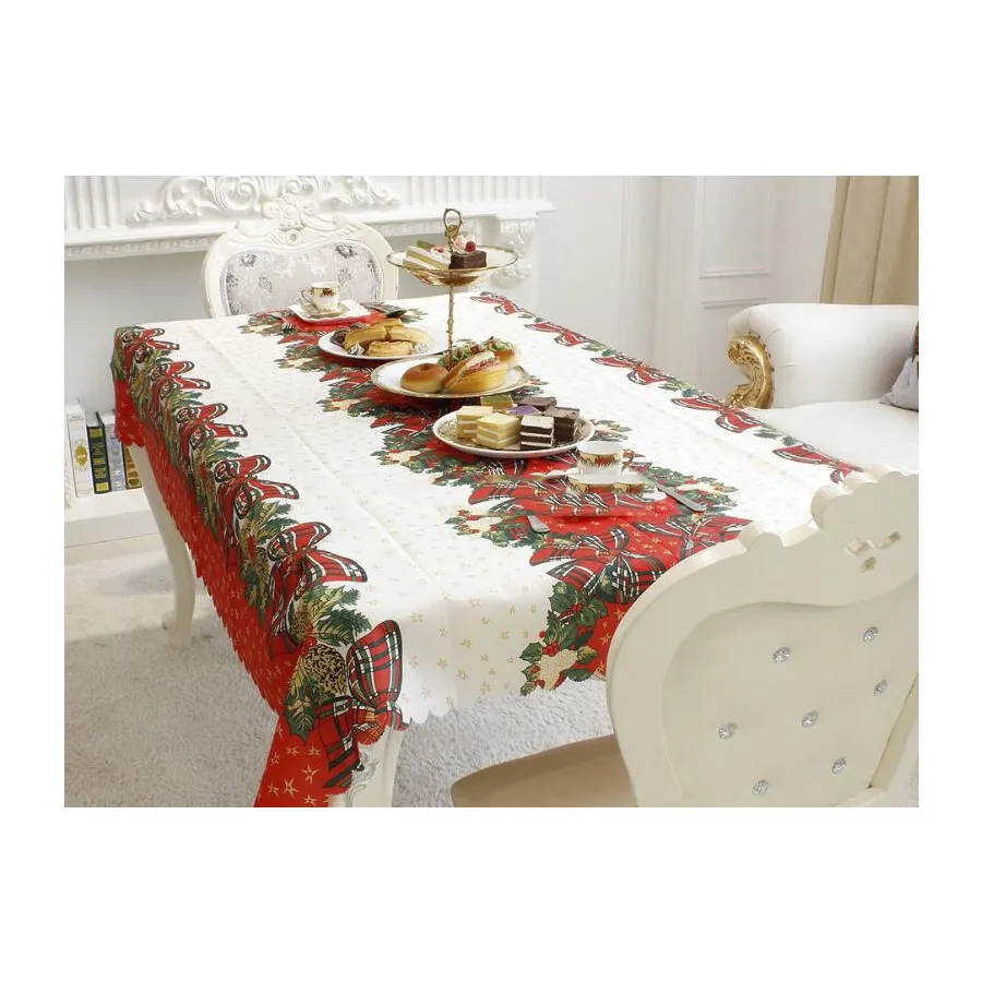 Promotion 100% Polyester Decorative Christmas Table Cloth ,Table Cover for house decoration
