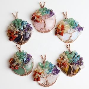 Venta al por mayor: 7 colgantes de aventurina verde, ojo de tigre, cristal de roca, piedras preciosas naturales, árbol de la vida, amatista, ópalo, diamante y perla. - Product Image 1