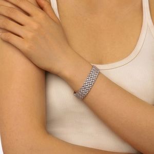 Dylam High End Jewelry 14cm Width Women S925 Silver Rhodium Plated Full Setting Eternity 5A Cubic Zirconia <b>Bangle</b> Bracelet - Product Image 2
