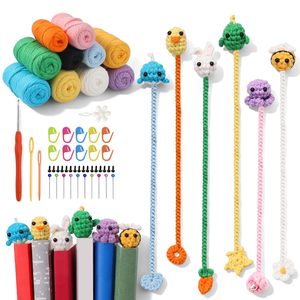Perlengkapan Pembuat Penanda Buku Rajut Crochet untuk Pemula, <span class=keywords><strong>Set</strong></span> Benang Katun, Penanda Buku Hewan Buatan Tangan, Perlengkapan Kerajinan Rajut DIY untuk Dewasa - Product Image 1
