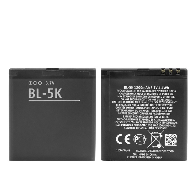 3.7V 1200mAh BL-5K BL5K Rechargeable Lithium Battery for Nokia N85 N86 8MP N87 2610S 701 Oro X7 C7-00 Mobile Phone Batteries