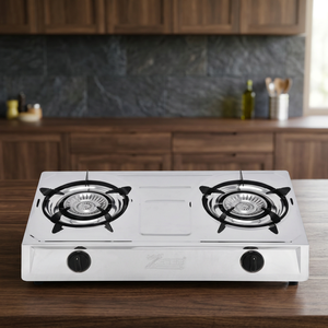 Cuisinière à gaz portable légère et économique en acier inoxydable, 2 brûleurs, commande par bouton, allumage électronique, pas de prise électrique requise - Product Image 2