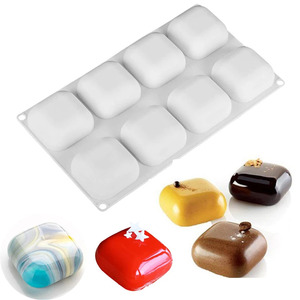 Moule à gâteau mousse carré à 8 cavités pour la cuisson de desserts français, forme de coussin 3D, plateau à glaçons en forme de pierre, moule à caramel, outils de pâtisserie et de cuisine - Product Image 1