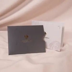 Diseño de moda certificado impreso personalizado doblado tarjeta de agradecimiento sobre de papel negro para marca