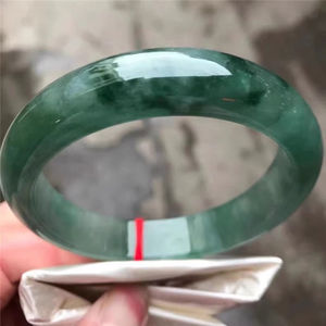 Gelang etnik batu giok es Myanmar Bangle wanita lubang tua hijau penuh Yang hijau minyak hijau mengambang bunga nyata lingkaran giok - Product Image 3
