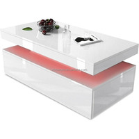 Table basse de salon blanche haute brillance avec lumières LED RVB 2 tiroirs de rangement pour meubles de bureau à domicile