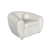 HL202 Moderner Luxus-Wohnzimmer-Sessel aus cremefarbener Wolle, elfenbeinweiß, rund, gepolstert, Einzelsessel, Bouclé, geschwungener Akzentsessel