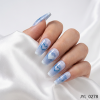 Faux ongles à presser bleu ombré, forme cœur et French manucure, longs, forme cercueil, réutilisables, 24 pièces