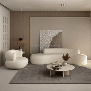 Ensemble Courbé en Tissu Bouclé Blanc Velours Style Européen Moderne, Mousse Haute Densité Écologique et Durable pour Usage Commercial Hôtelier - Product Image 5