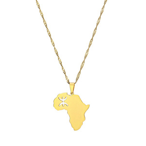 Nouveauté Collier en acier inoxydable plaqué or Carte de l'Afrique Pendentif Carte du <span class=keywords><strong>Maroc</strong></span> Colliers pour femmes et hommes - Product Image 5
