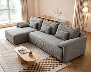 Sofá Seccional en Forma de L de Tela Minimalista Moderno con Respaldo Acolchado, Brazos Acolchados, Patas de Madera, Tres Plazas, Muebles para Sala de Estar - Product Image 2
