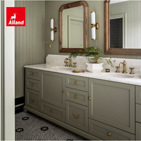 Muebles de Baño Empotrados Color Verde Grisáceo, Personalizados por Alland, con Espejo, Encimera de Mármol y Lavabo