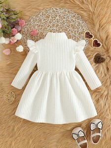 Vestido Midi <span class=keywords><strong>para</strong></span> Niña, Cuello Alto, Manga Corta con Volantes, Estampado de Corazón, Transpirable, Línea A, Color Sólido, Simple y Bonito - Product Image 2