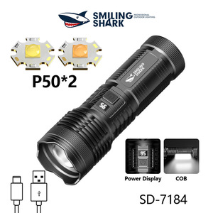 Smiling Shark <b>Flashlight</b> SD-7184 <b>Rechargeable</b> LED Zoomable With Power Display And COB Light Source - Product Image 1