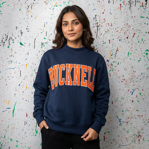 BUCKNELL BLUE Pullover Zipper 100% Cotton ORANGE Applique Embroidery Winter Finer Threads Breathable - Product Image 1