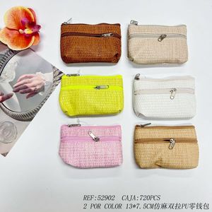 Portamonete in PU effetto lino con doppia chiusura 13x7.5cm - Product Image 3