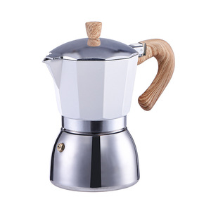 Cafetière Moka Octogonale Bleu Lac 300ml en Aluminium avec Poignée en Bois, Machine à Expresso Italienne pour Plaque de Cuisson, Vente en Gros OEM - Product Image 6
