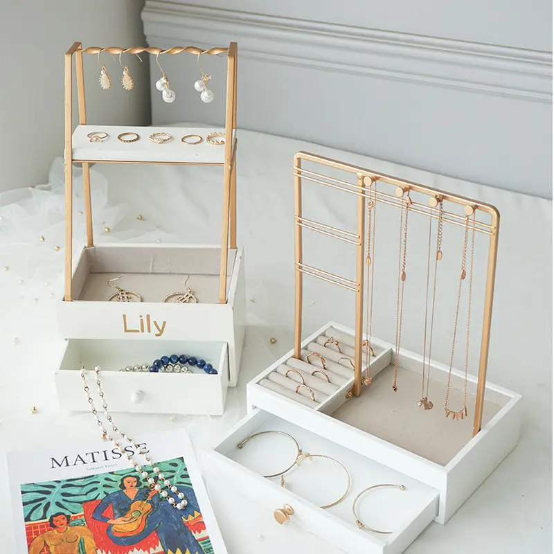 New Home removable jewelry display stand Wooden Base With Drawer Earrings Necklace Storage Rack