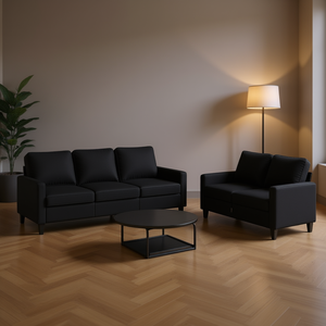 Black <b>Sofa</b> <b>Set</b> 100% Polyester Fabric Living Room Modern Design Furniture - Product Image 2